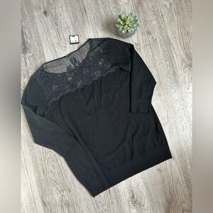 NWT Club Monaco Lace Detailed Fine Wool Sweater Ladies Large